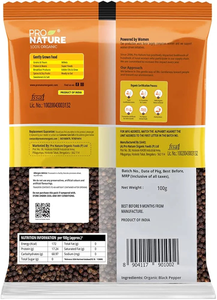 Pro Nature 100% Organic Black Pepper , 100 gram