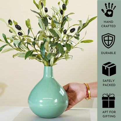 Behoma Metal Round Flower Vase Sea Mist Green Tall Vase Flowers not Included