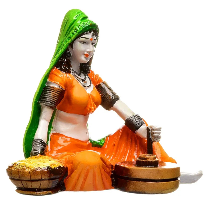 Karigaari India Hnadcrafted Polyresine Lady with Chakki Sculpture