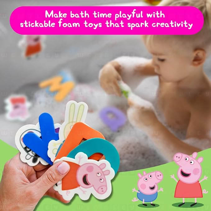 Wembley Peppa Pig Foam Cutouts for Kids EVA Foam Alphabets & Characters Bath Toy Set of 32