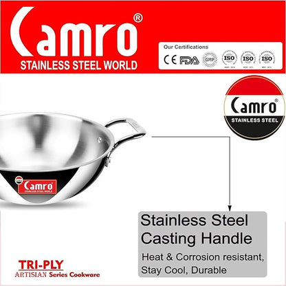 Camro Triply Artisian Serving Pot with Lid 18 No 6.2 Liters Induction Friendly Dishwasher Safe