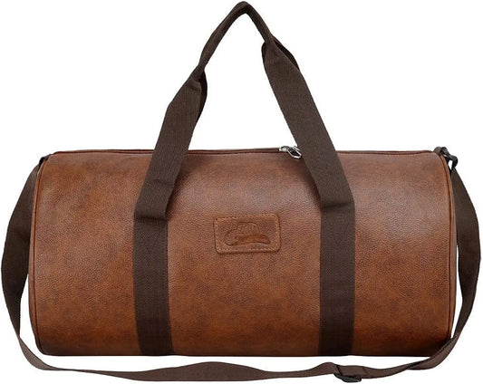 Leather World Vegan Leather 24 Cms Duffle/Shoulder/Gym Bag for Men & Women Tan Travel Friendly Bag Gifts for Men