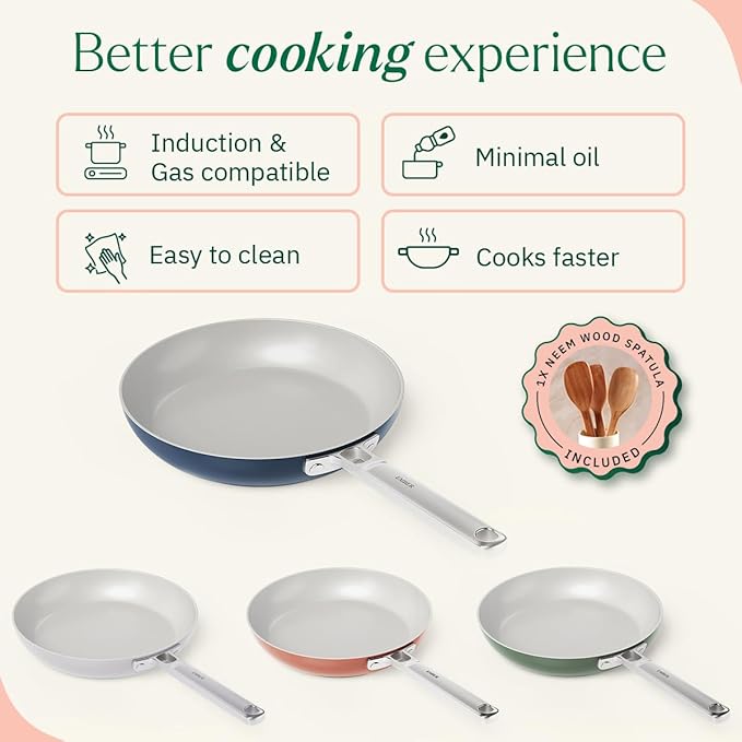 Ember Cookware Arcilla Ceramic Non-stick Frying Pan 24cm | Stainless Steel Handle | Blue