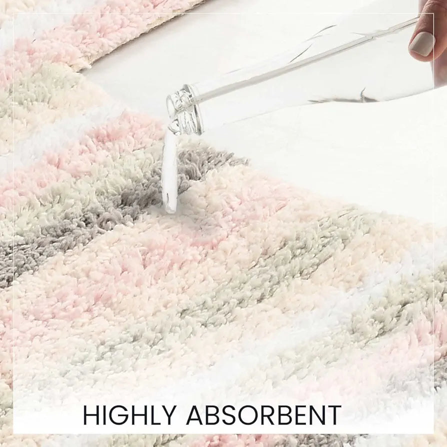 Sashaa World Striped Anti-skid Bathmat & Contour Set Colour Peach White & Grey