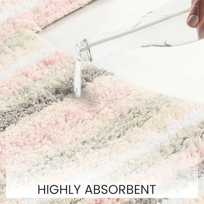 Sashaa World Striped Anti-skid Bathmat & Contour Set Colour Peach White & Grey