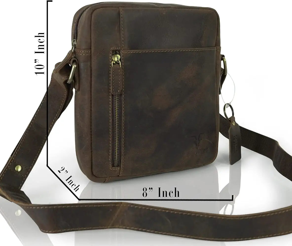 Goatter Hunter Leather 10”Inch Multi Pocket Crossbody Messenger Bag For Men  GTHT-13