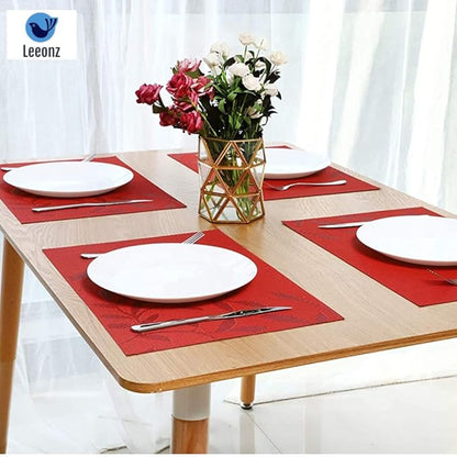 Leeonz Vinyl PVC Easy to Clean Non-Slip Heat Resistant Dining Table Mats Red Set of 4pcs