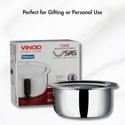 Vinod Platinum Triply Stainless Steel Tope with Stainless Steel Lid 3.5 litres Capacity (20 cm Diameter) - Silver