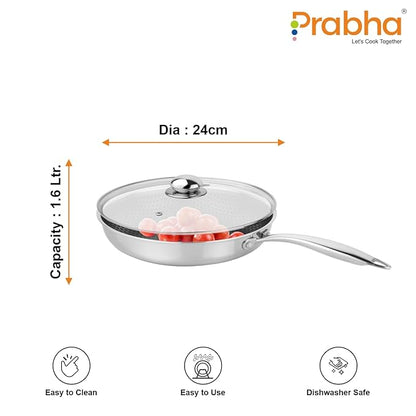 Prabha Tri-Ply Stainless Steel Hexa Cube Fry Pan Non Stick Coating Food-Grade Steel 24cm 1.6L