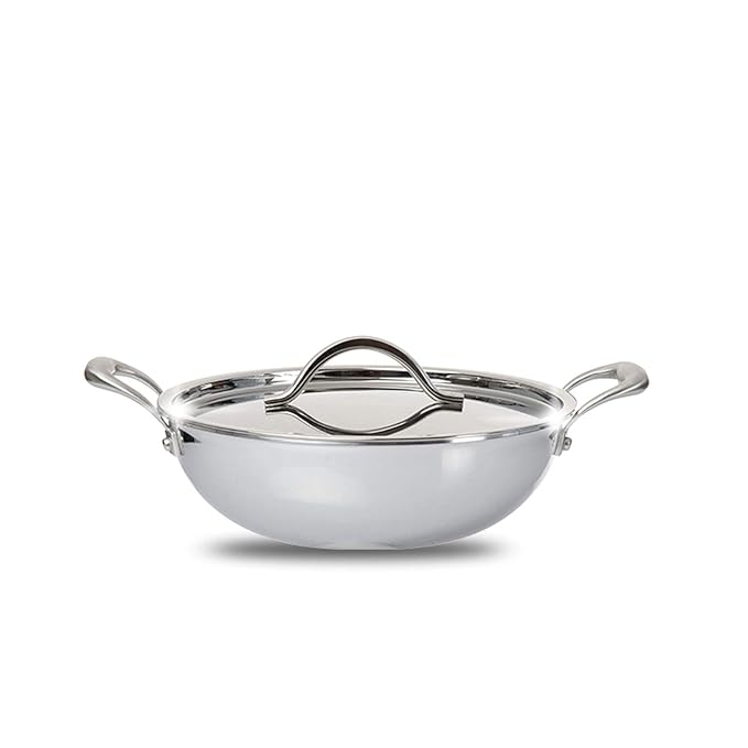 Fackelmann Triply Stainless Steel Kadai with Designer Lid 24 cm 2.50 litres Silver
