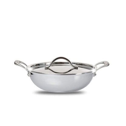 Fackelmann Triply Stainless Steel Kadai with Designer Lid 24 cm 2.50 litres Silver
