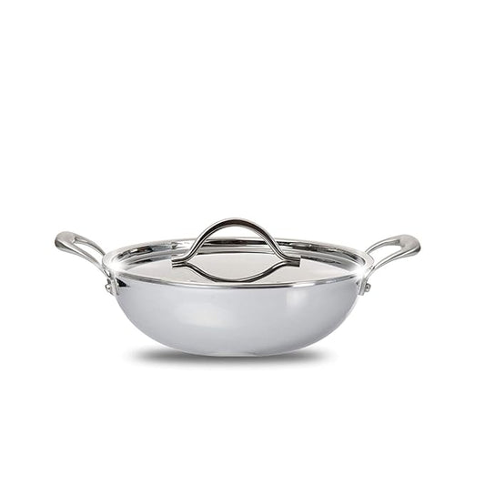 Fackelmann Triply Stainless Steel Kadai with Designer Lid 24 cm 2.50 litres Silver