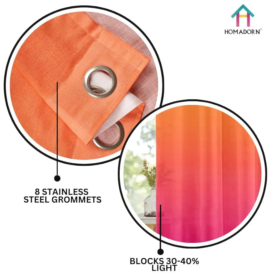 Homadorn Ombre Printed Linen Textured Sheer Curtains Orange + Pink