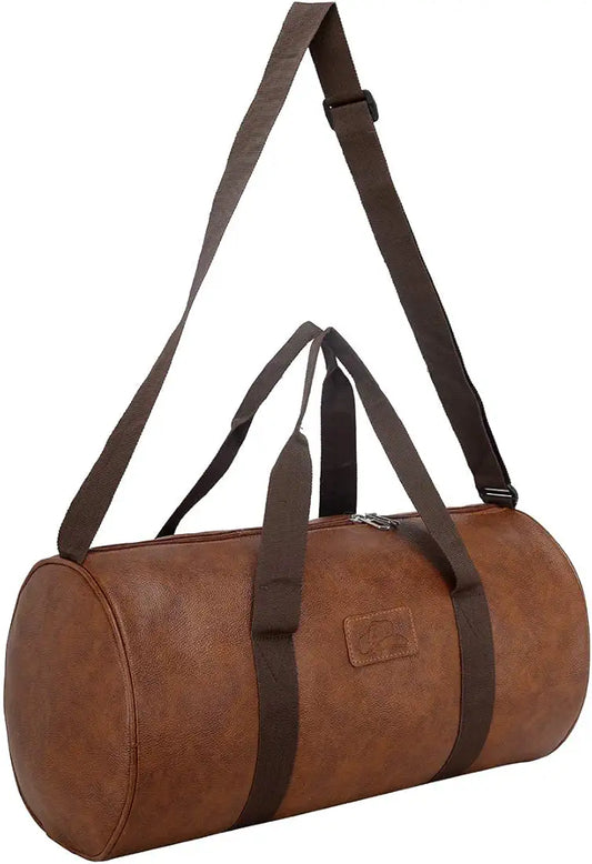 Leather World Vegan Leather 24 Cms Duffle/Shoulder/Gym Bag for Men & Women Tan Travel Friendly Bag Gifts for Men
