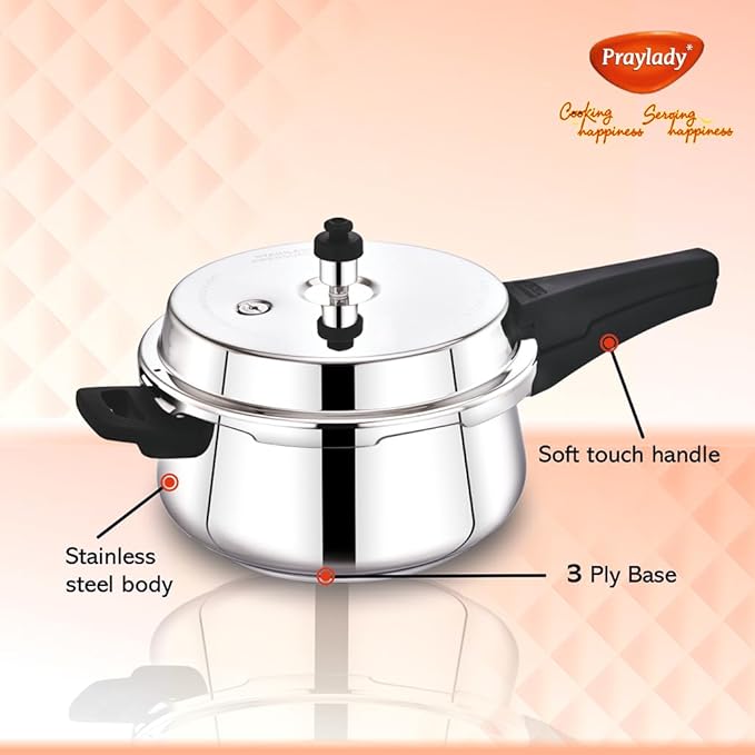 Praylady Stainless Steel Pressure Cooker with Outer Lid Pressure Cooker Capacity 3.5 Litre Silver