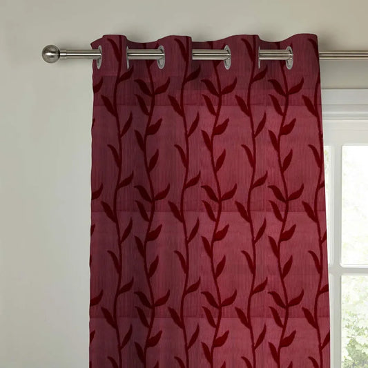 Cloth Fusion Sheer Curtain Window 5 Feet Leaf-Maroon