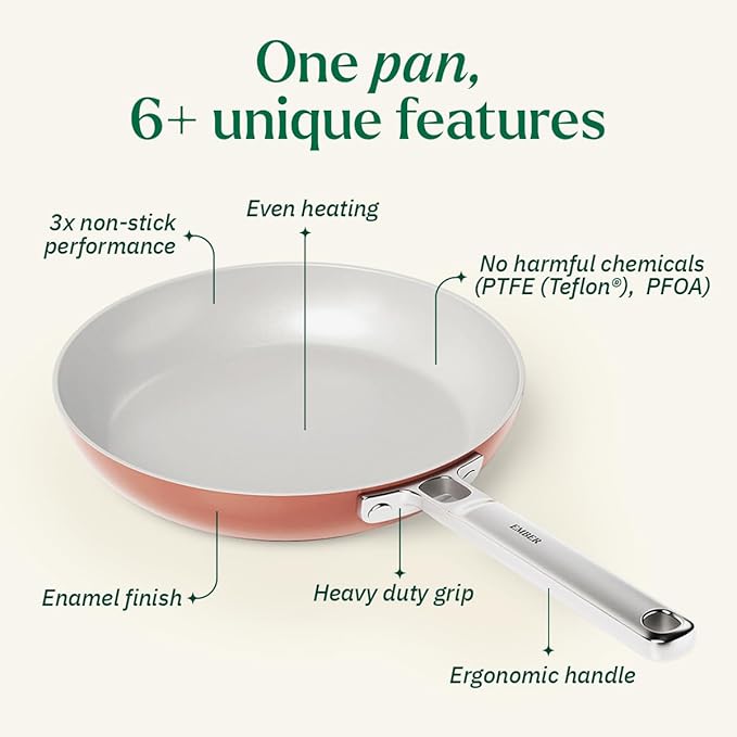 Ember Cookware Arcilla Ceramic Non-stick Egg Pan 20cm | Glass Lid | Stainless Steel Handle | Terracotta