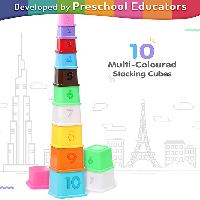 Firstcry Intelliskills Premium Stacking & Sequencing 10 Pieces Cubes Toy for Kids | Activity & Learning Toys