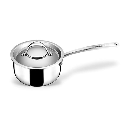 Stahl Stainless Steel Tea Pan | Triply Saucepan With Lid | Milk Pan 1l | Gas & Induction Base Sauce Pan | Artisan 4214 | Dia 14 Cm