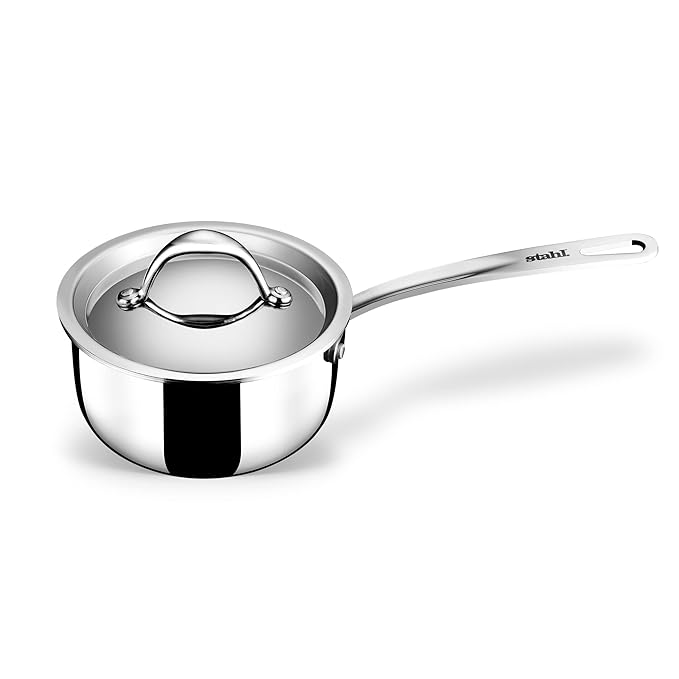 Stahl Artisan Triply Stainless Steel Saucepan With Lid Sauce Pan Induction Base Milk Pan Tea Pan Stainless Steel | 1 L | 14 Cm