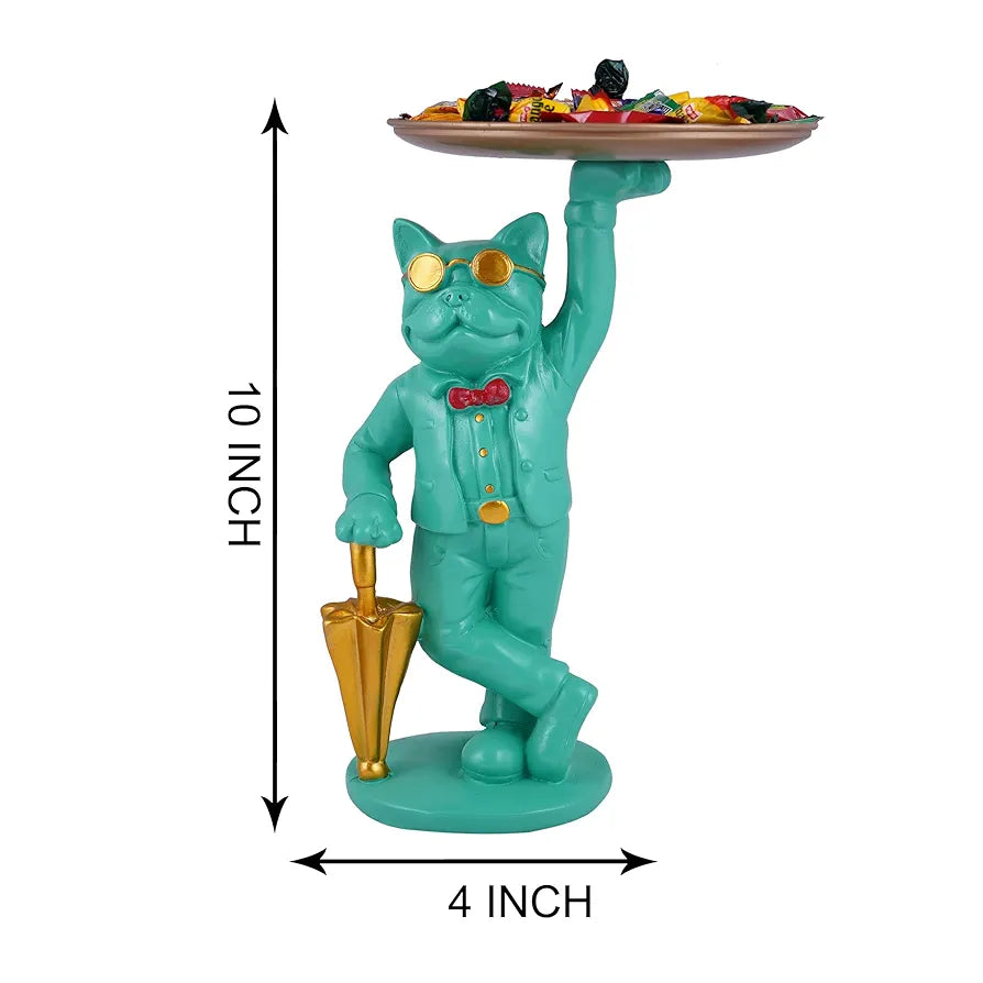 Zart Bulldog Standing Tray Showpiece Home Decor Showpiece Dog Aquamarine Green Umb