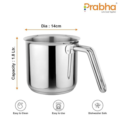 Prabha Heavy Gauge Stainless Steel Milk Pot Milk Boiler 14Cm Diameter Pot 1.8 L with Glass Lid