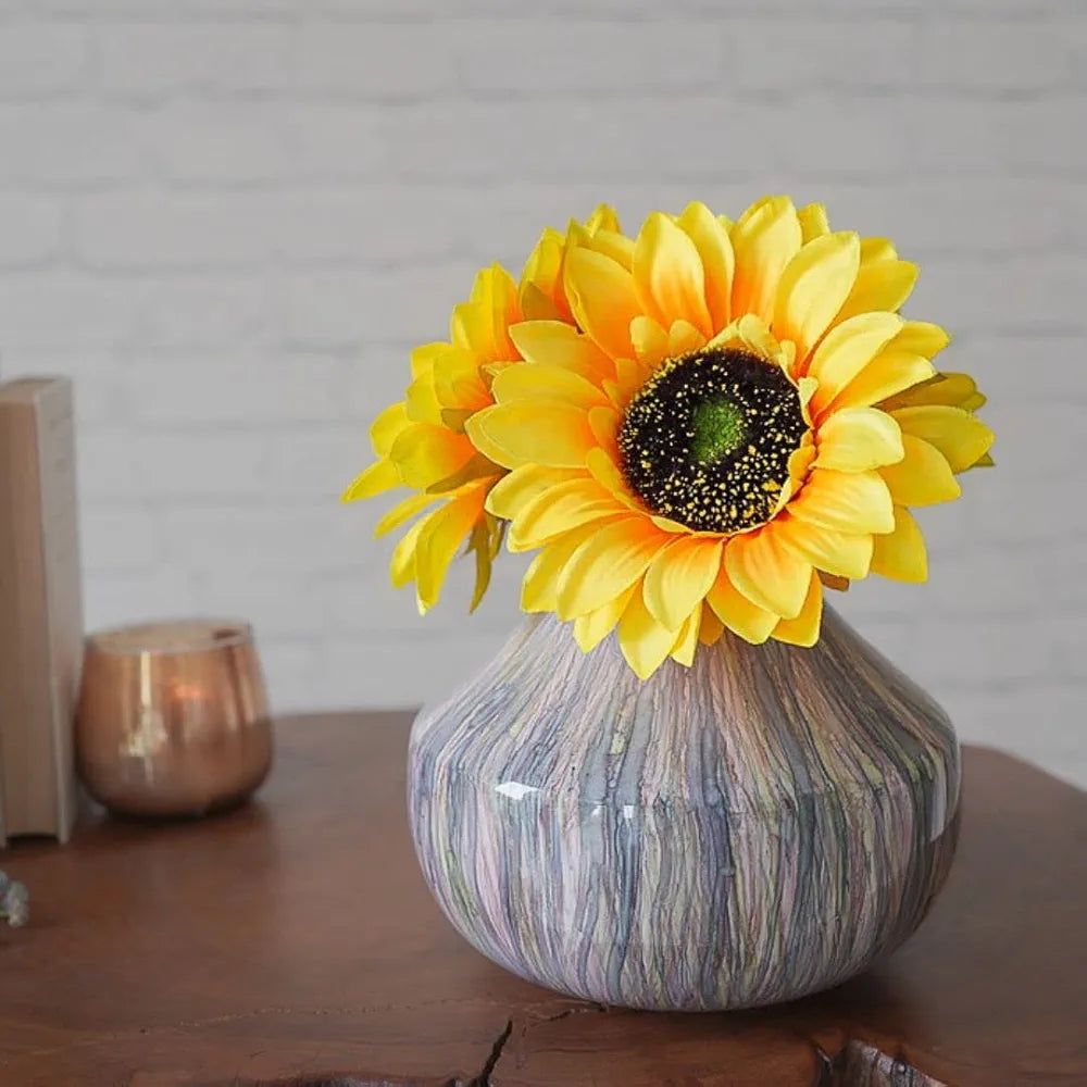 Behoma Metal Oval Flower Vase Off Multicolour Cosmic Large Flowers not Included