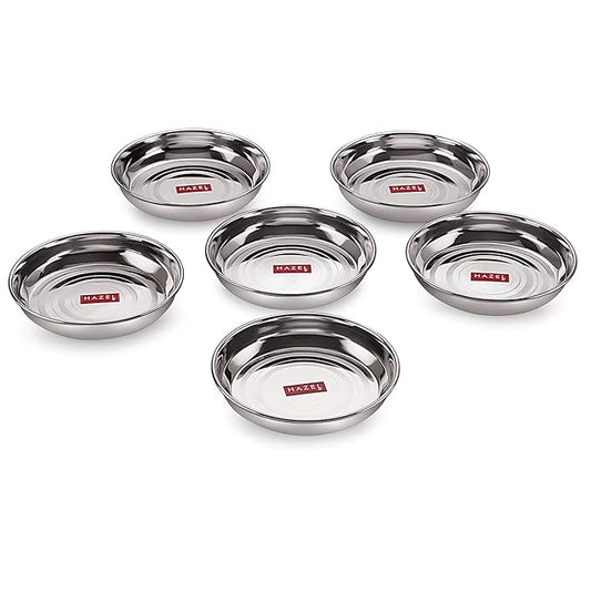 Hazel Steel Plate 12 cm Medium Multipurpose Stainless Steel Plates Set for Kitchen Serving Plate