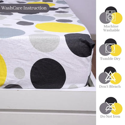 Divine Casa 100% Cotton 144 TC Cotton Elastic Fitted Bedsheets Double Size with 2 Pillow Covers Colour Yellow Gray