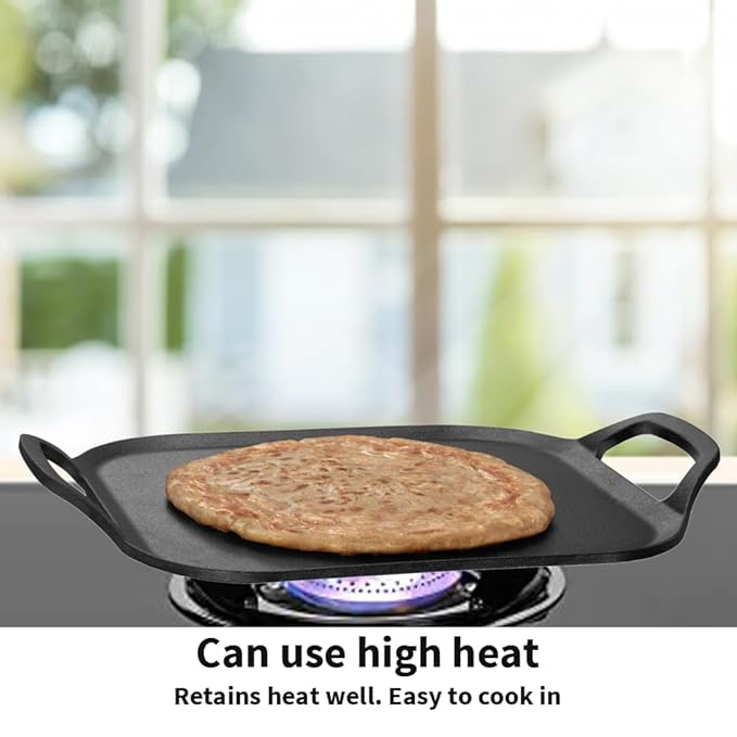 Hawkins Futura 26 cm Cast Iron Square Tava, Cast Iron Tawa for Pathri