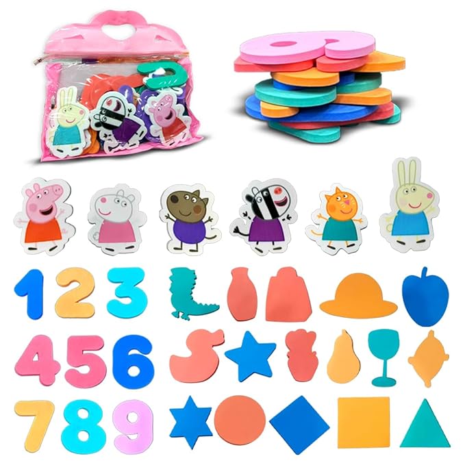Wembley Peppa Figures Foam Cut Outs for Kids EVA Foam Stickable Bath Toy Set of 32