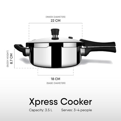 Stahl Xpress Cooker Triply Pressure Cooker Pan, Induction Cooker, Outer Lid Pressure Cooker 3.5 L - 2050 gms