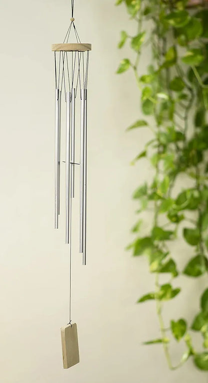 Tej Gifts Feng Shui Long Metal Wind Chime with 6 Silver Pipes