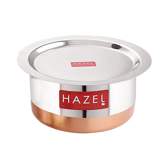Hazel Steel Copper Bottom Tope with Lid 2400 ml Copper Bottom Vessels for Cooking Copper Bottom