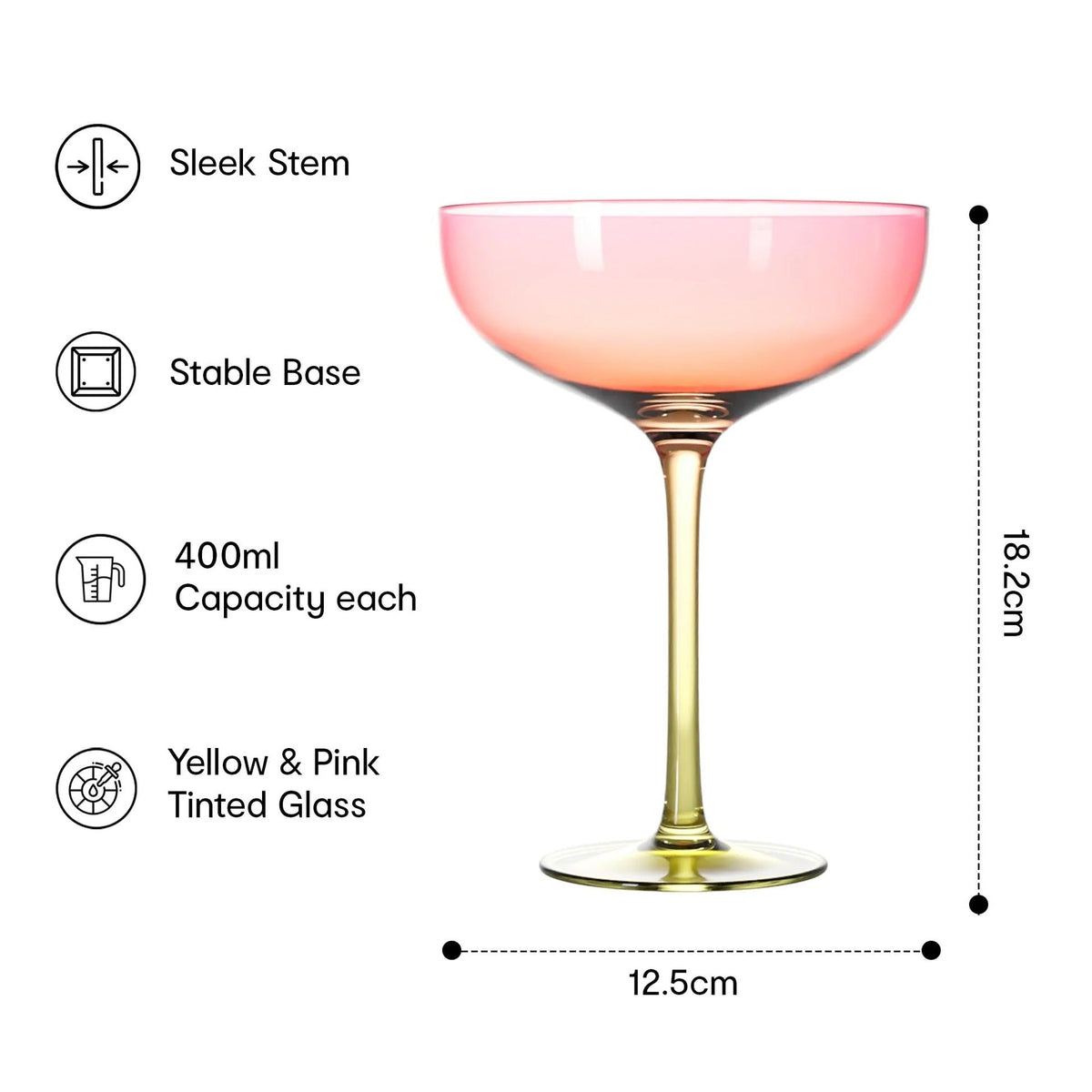 Anko Australia 400ml Dual Tone Champagne Coupe Set of 4 | Yellow & Pink