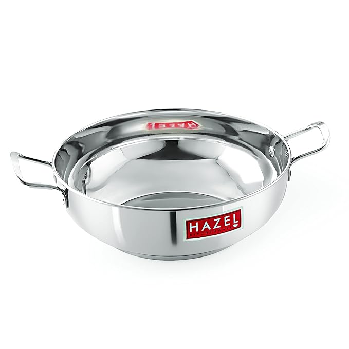 Hazel Stainless Steel Induction Kadai Induction Base Steel Kadai for Cooking Dishwasher Safe
