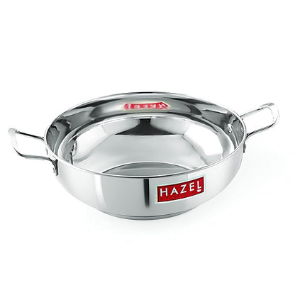 Hazel Stainless Steel Induction Kadai Induction Base Steel Kadai for Cooking Dishwasher Safe