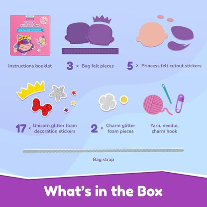 Bloomingo Art & Craft Kit | Princess Sling Bag | Fun Mess Free Arts & Craft Kit for Kids | Design Your Own Magical Diy Craft Bag