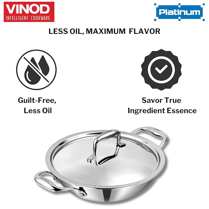 Vinod Platinum SAS Pro Extra Deep Kadai/Kadhai - 26 Cm | 4.1Litre | Riveted Sturdy Handle | Induction and Gas Stove Compatible