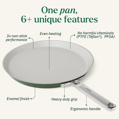 Ember Cookware Arcilla Ceramic Non Stick Dosa Tawa 28cm | Stainless Steel Handle | Green