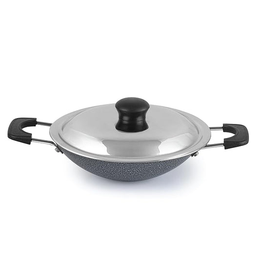 Butterfly Raga Deluxe Non-stick Aluminium Appachatty With Lid | 20 Cm | Black
