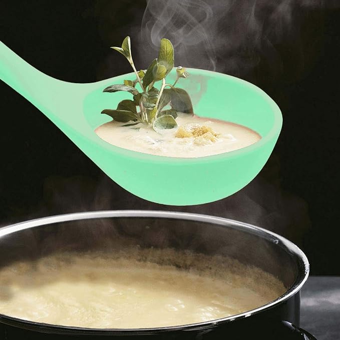 Woodtula Silicone Soup Ladle Spatula with Wooden Handle Non-Stick Kitchen Utensil Tools Green