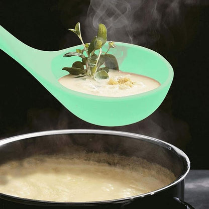 Woodtula Silicone Soup Ladle Spatula with Wooden Handle Non-Stick Kitchen Utensil Tools Green