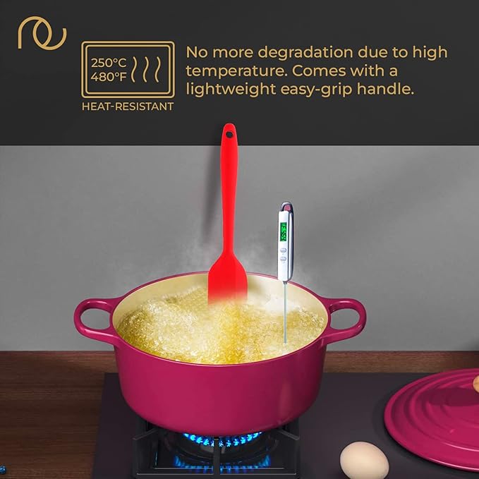 Frenchware Set of 5 Spatulas, Red | Non-stick Premium Silicone Spatula for Cooking, Baking & Mixing, Seamless Design