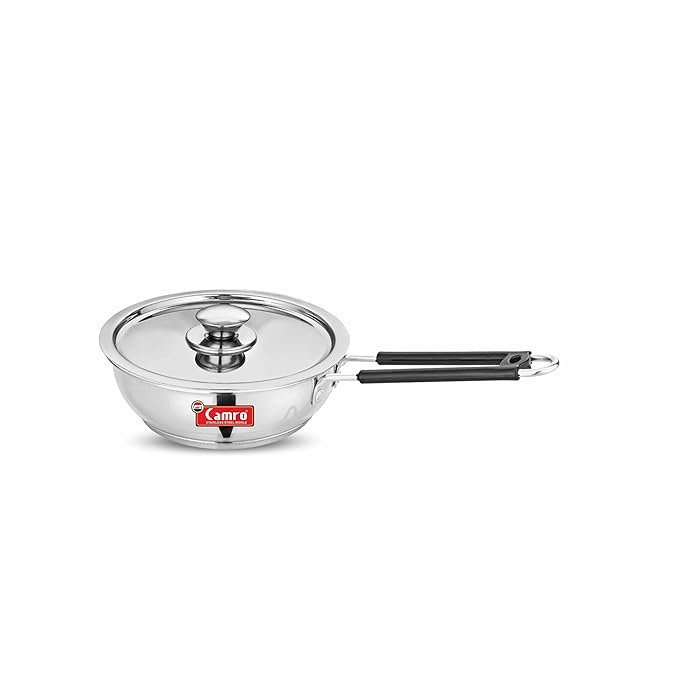 Camro Induction Deep Fry Pan with Lid 12 No 1.8 Liters Stainless Steel Compatible with All cooktops