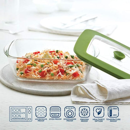 Borosil Glass Dish With Lid | 2600ml | Transparent