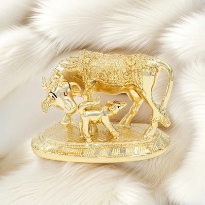 Jaipur Ace Kamdhenu Cow With Calf Statue Golden Cow
