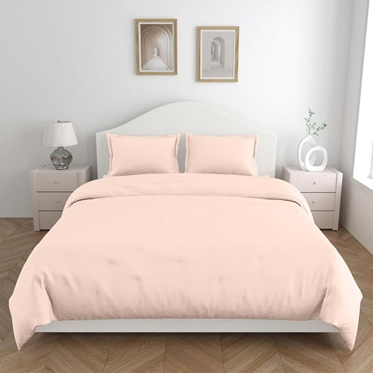 Haus & kinder Cotton Plain Solid Bedsheet for King Size 2 Pillow Covers | Colour Blush