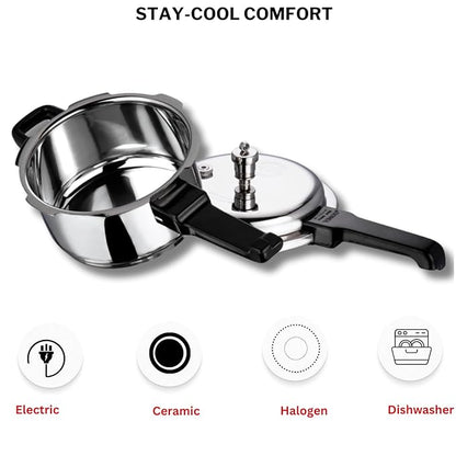 Vinod 18/8 Stainless Steel Pressure Cooker Outer Lid 2 Litre | Unique Sandwich Bottom Cooker