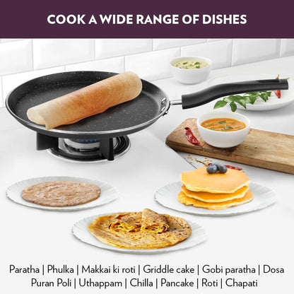 Borosil Granito Non-Stick Flat Tawa | Induction Friendly | Granite Finish | PFOA-Free | 28 cm Diameter